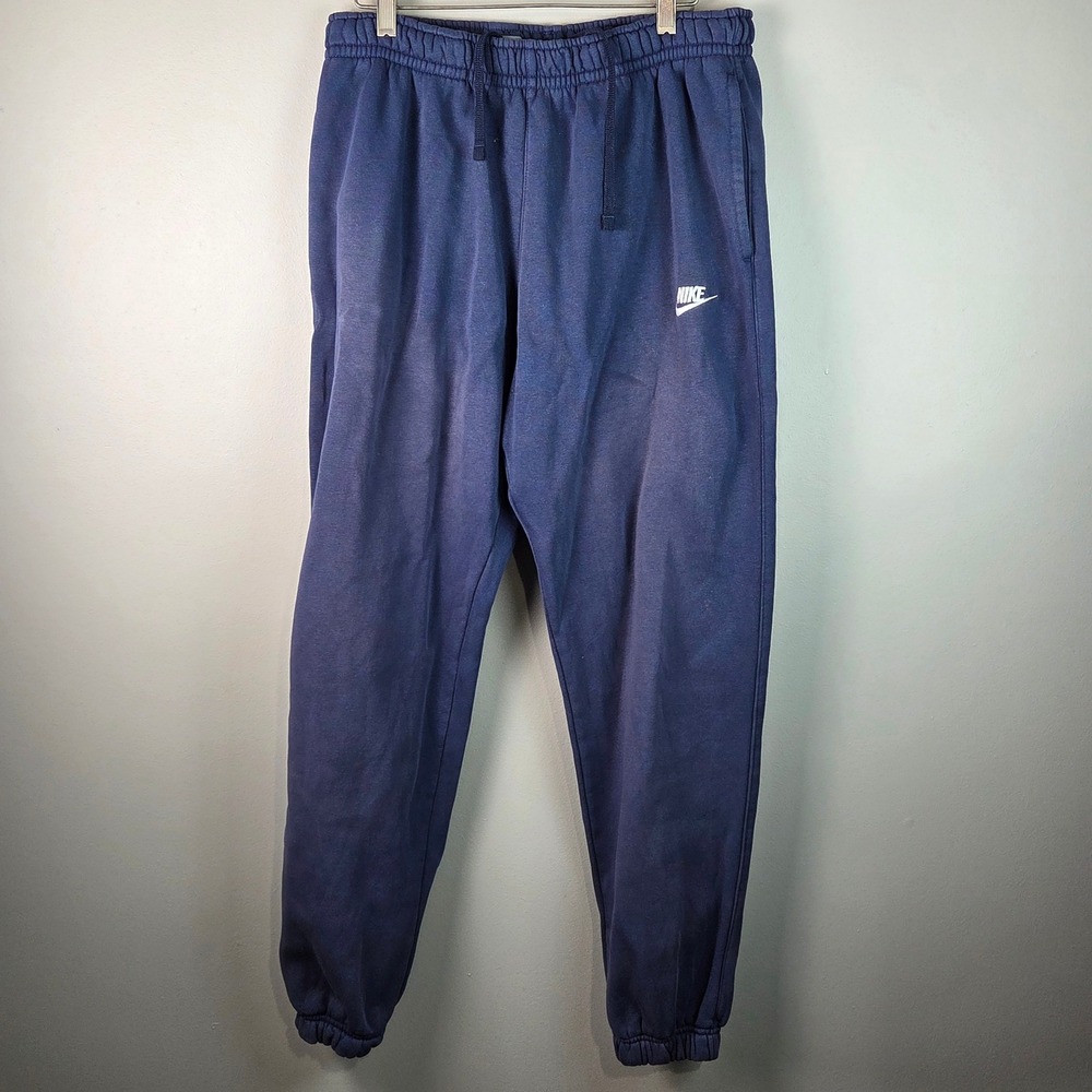Nike Sweatpants Men Large Blue Excellent Fleece Embroidered Logo Joggers
